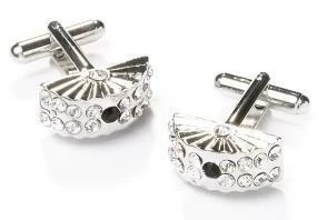 ABC Fashion Men Fan Shaped Silver Cufflinks With Crystals 3 ABC Fashion Men Fan Shaped Silver Cufflinks With Crystals