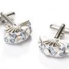ABC Fashion Fan Shaped Silver Cufflinks With Light Blue Crystals Men