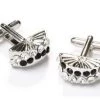 ABC Fashion Fan Silver Cufflinks With Black And Clear Crystals Men