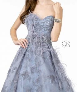 Prom Feather Embellished Strapless Ball Gown By Elizabeth K GL1834
