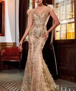 Feather Glitter Mermaid Dress By Cinderella Divine C57 12 Feather Glitter Mermaid Dress By Cinderella Divine C57