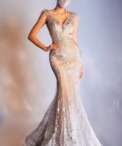 Feather Glitter Mermaid Dress By Cinderella Divine C57 14 Feather Glitter Mermaid Dress By Cinderella Divine C57