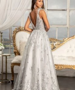 Feather Glitter Print Gown By Elizabeth K GL3048