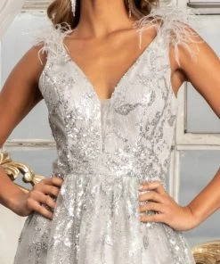 Feather Glitter Print Gown By Elizabeth K GL3048