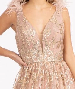 Feather Glitter Print Gown By Elizabeth K GL3048