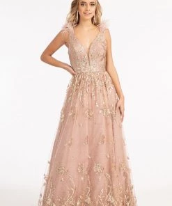 Feather Glitter Print Gown By Elizabeth K GL3048