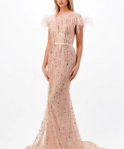 Prom Feather Off Shoulder Gown By Cinderella Divine CB082