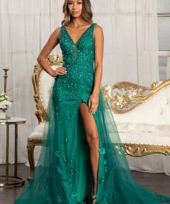 Fitted 3D Floral Applique Gown By Elizabeth K GL3011