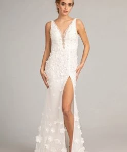 Fitted 3D Floral Applique Gown By Elizabeth K GL3011