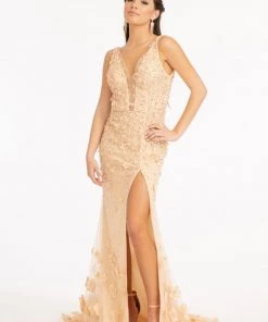 Fitted 3D Floral Applique Gown By Elizabeth K GL3011