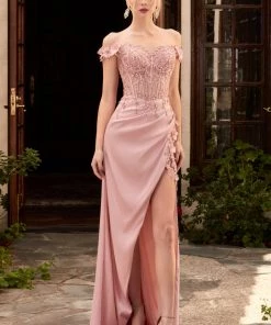 Fitted 3D Floral Corset Gown By Cinderella Divine CD0186 Prom