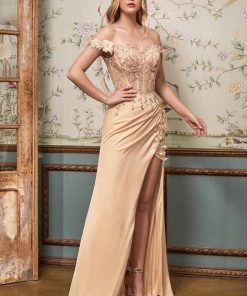 Fitted 3D Floral Corset Gown By Cinderella Divine CD0186 Prom