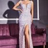 Fitted 3D Iridescent Sequin Gown By Cinderella Divine CD187
