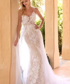 Prom Fitted Applique Overskirt Gown By Cinderella Divine CD931W