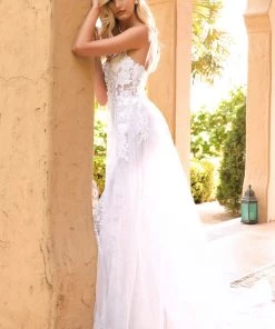 Prom Fitted Applique Overskirt Gown By Cinderella Divine CD931W