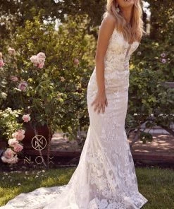 Fitted Applique Wedding Gown By Nox Anabel JW908