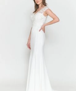 Fitted Cap Sleeve Lace Bridal Dress By Poly USA 8558-1 7 Fitted Cap Sleeve Lace Bridal Dress By Poly USA 8558-1