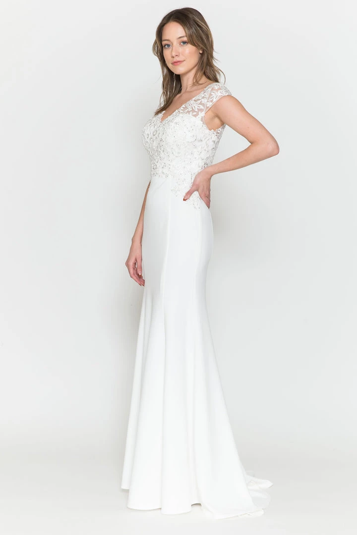 Fitted Cap Sleeve Lace Bridal Dress By Poly USA 8558-1 5 Fitted Cap Sleeve Lace Bridal Dress By Poly USA 8558-1