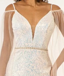 Fitted Cape Sleeve Sequin Gown By Elizabeth K GL1955 Prom 10 Fitted Cape Sleeve Sequin Gown By Elizabeth K GL1955 Prom