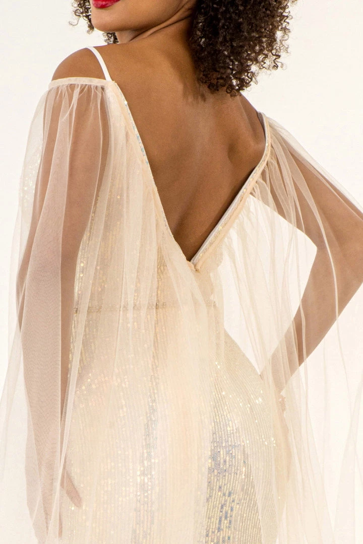 Fitted Cape Sleeve Sequin Gown By Elizabeth K GL1955 Prom 6 Fitted Cape Sleeve Sequin Gown By Elizabeth K GL1955 Prom