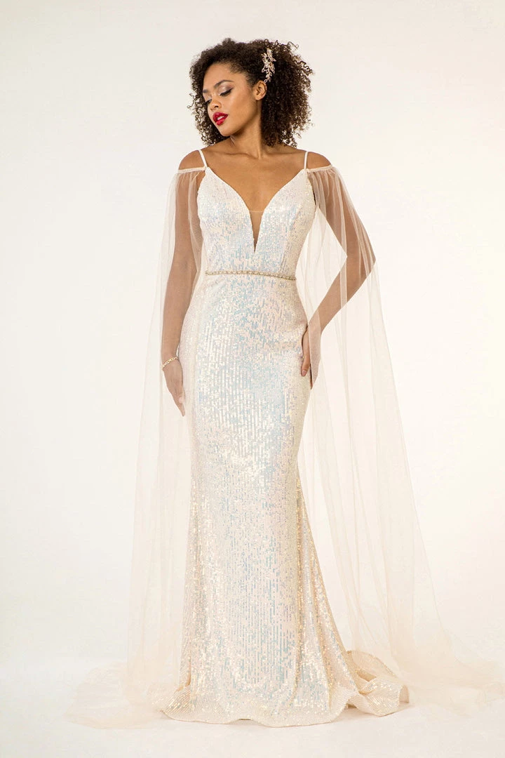 Fitted Cape Sleeve Sequin Gown By Elizabeth K GL1955 Prom 3 Fitted Cape Sleeve Sequin Gown By Elizabeth K GL1955 Prom