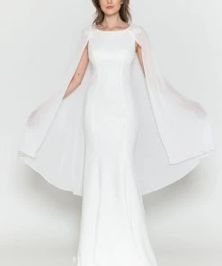 Fitted Chiffon Cape Wedding Dress By Poly USA 8566-1