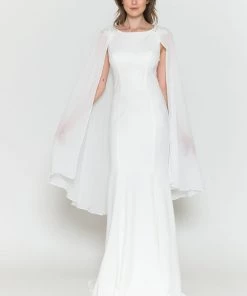 Fitted Chiffon Cape Wedding Dress By Poly USA 8566-1