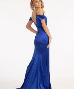 Fitted Cold Shoulder Satin Gown By Elizabeth K GL3060 Prom
