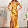 Fitted Cold Shoulder Satin Gown By Elizabeth K GL3060 Prom