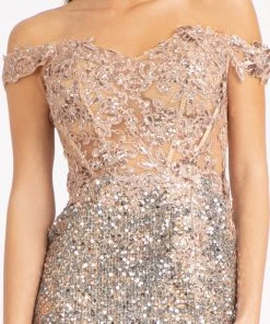 Prom Fitted Corset Sequin Gown By Elizabeth K GL3024