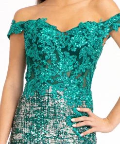 Prom Fitted Corset Sequin Gown By Elizabeth K GL3024