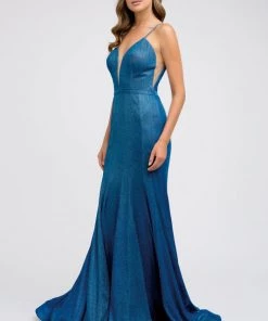 Prom Fitted Deep V-Neck Glitter Gown By Juliet 207 16 Prom Fitted Deep V-Neck Glitter Gown By Juliet 207