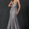 Prom Fitted Deep V-Neck Glitter Gown By Juliet 207