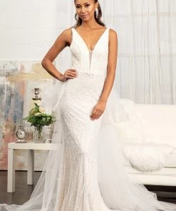 Fitted Floral Applique Wedding Gown By Elizabeth K GL3014