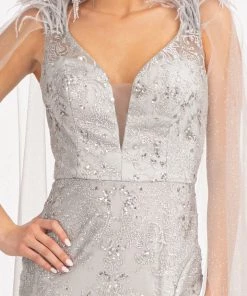 Prom Fitted Glitter Cape Sleeve Gown By Elizabeth K GL3047