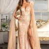 Prom Fitted Glitter Cape Sleeve Gown By Elizabeth K GL3047 1 Prom Fitted Glitter Cape Sleeve Gown By Elizabeth K GL3047