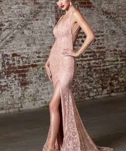 Fitted Glitter Lace Gown By Cinderella Divine J9486