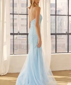 Fitted Glitter Mesh V-Neck Gown By Juliet 271 Prom