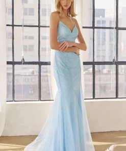 Fitted Glitter Mesh V-Neck Gown By Juliet 271 Prom