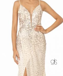 Fitted V-Neck Glitter Gown By Elizabeth K GL1844 Prom