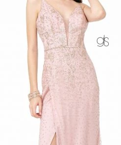 Fitted V-Neck Glitter Gown By Elizabeth K GL1844 Prom