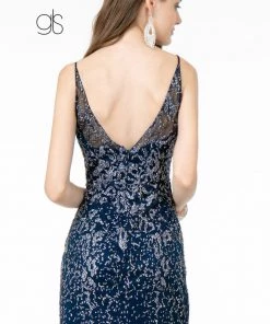 Fitted V-Neck Glitter Gown By Elizabeth K GL1844 Prom