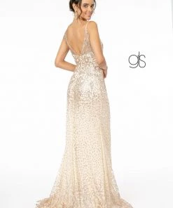 Fitted V-Neck Glitter Gown By Elizabeth K GL1844 Prom