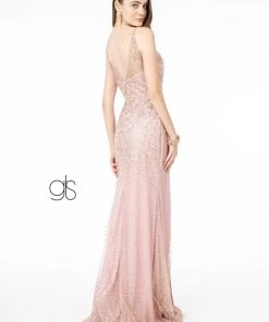 Fitted V-Neck Glitter Gown By Elizabeth K GL1844 Prom