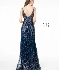 Fitted V-Neck Glitter Gown By Elizabeth K GL1844 Prom