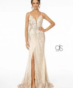 Fitted V-Neck Glitter Gown By Elizabeth K GL1844 Prom