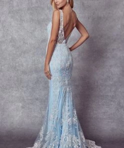 Prom Fitted Glitter Print V-Neck Gown By Juliet 277