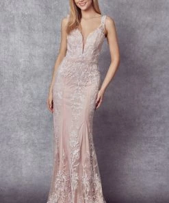 Prom Fitted Glitter Print V-Neck Gown By Juliet 277