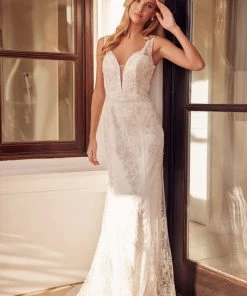 Fitted Glitter Print White Gown By Juliet 277W Prom