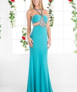 Prom Fitted Gown With Sheer Cutouts By Cinderella Divine CP812